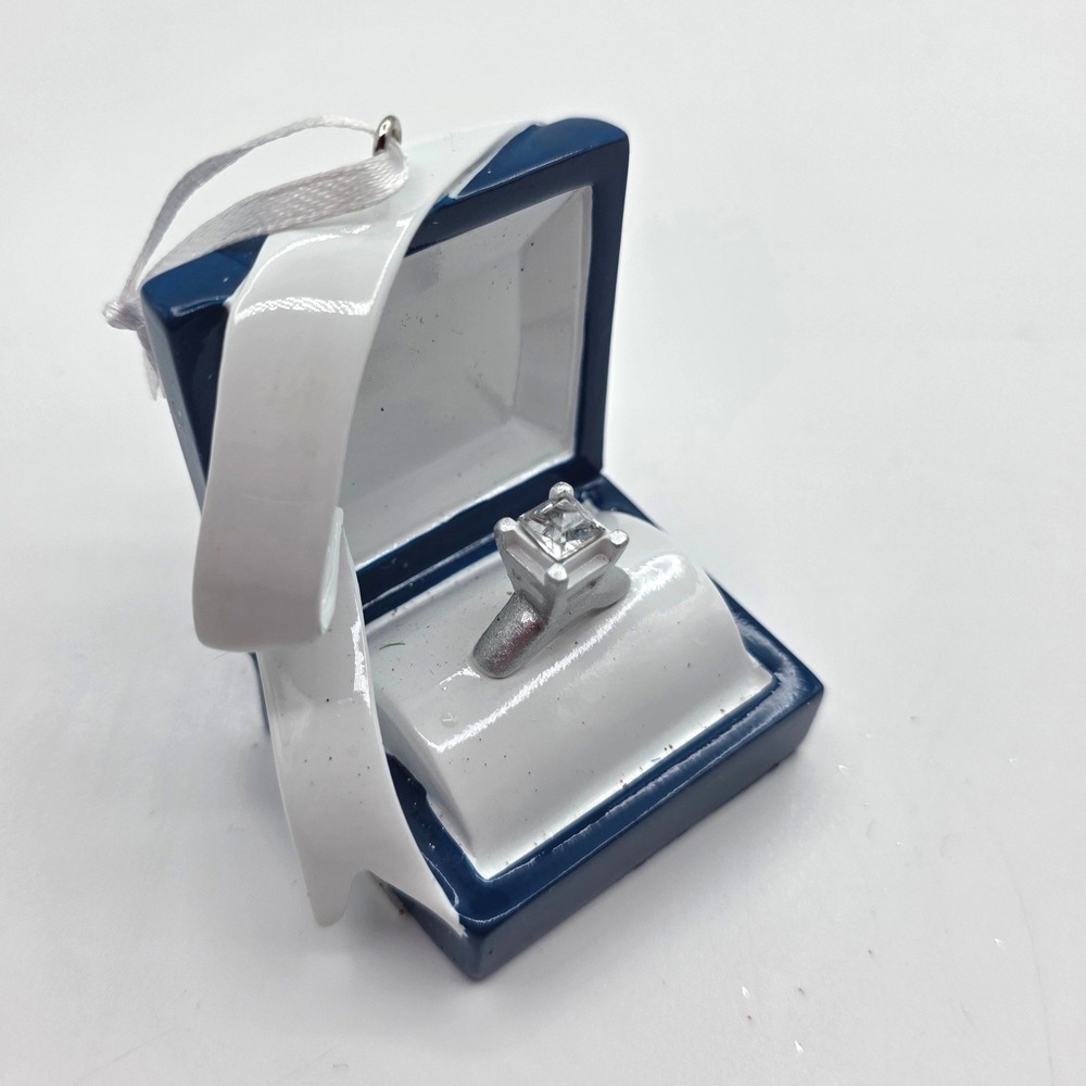 Giftcraft Engagement Ring Box Blue White Resin Christmas Ornament